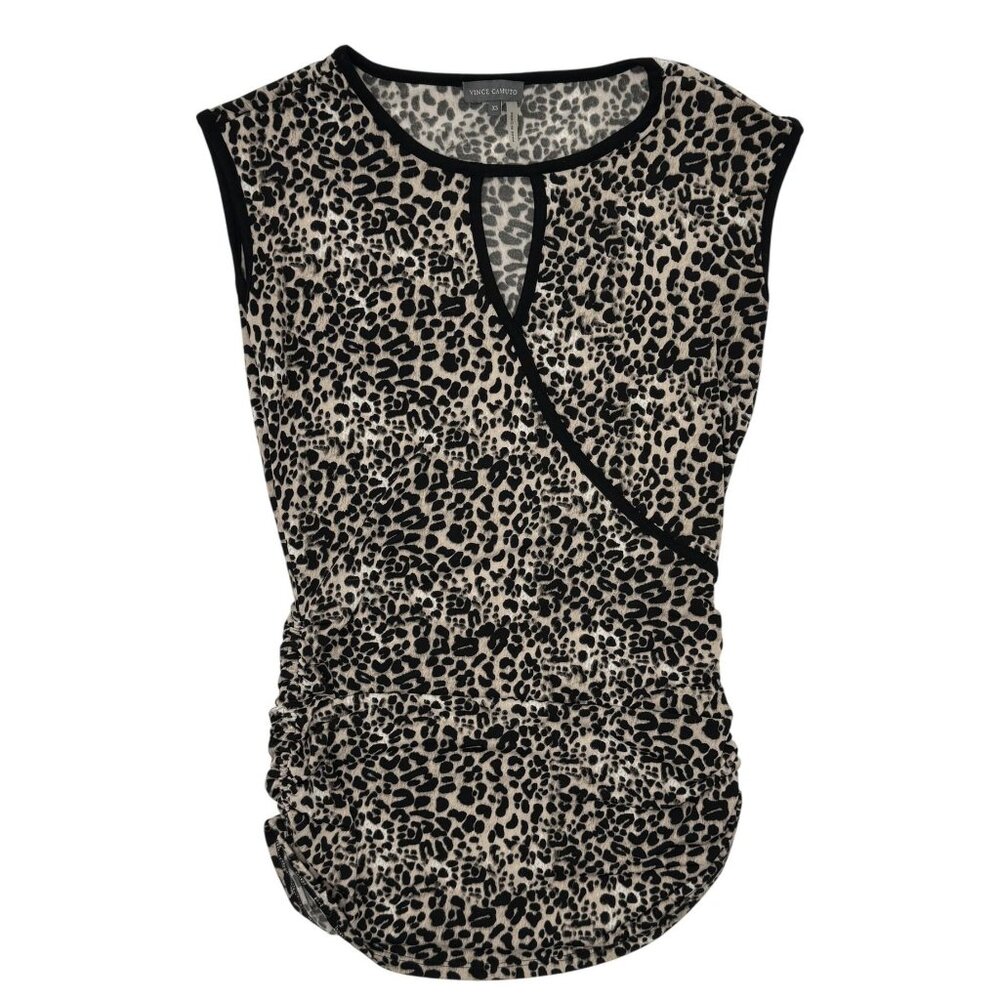 Vicente Camuto Size XS Womens Leopard Print Ruched Sleeveless Stretchy Fabric